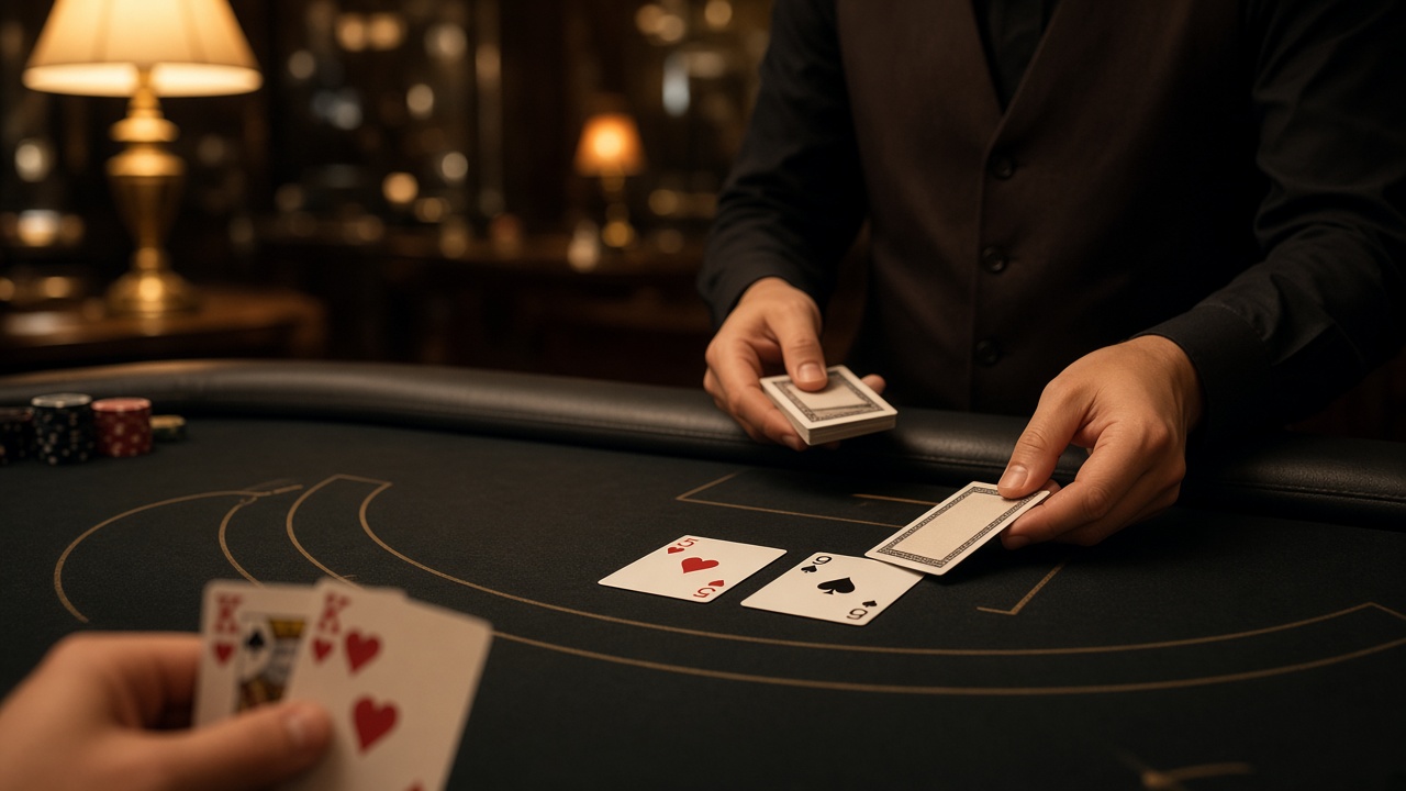 Blackjack cards being dealt at a live table