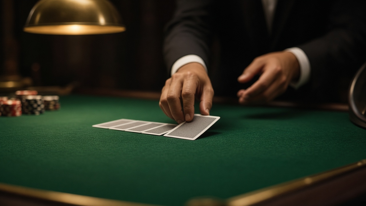 Live dealer table with cards on emerald felt